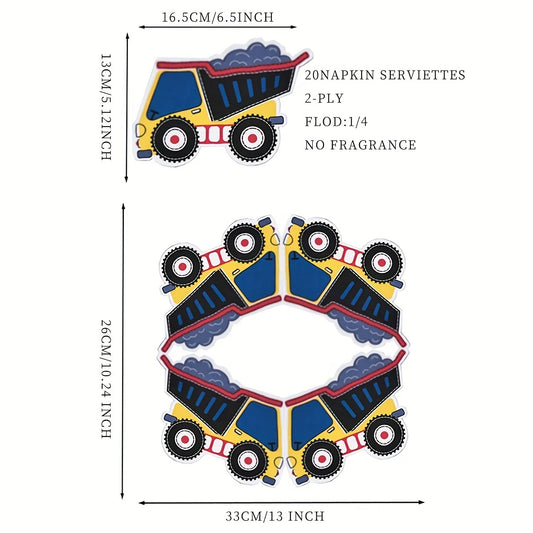 Dump Truck Shaped Excavator Paper Napkin Pack of 20