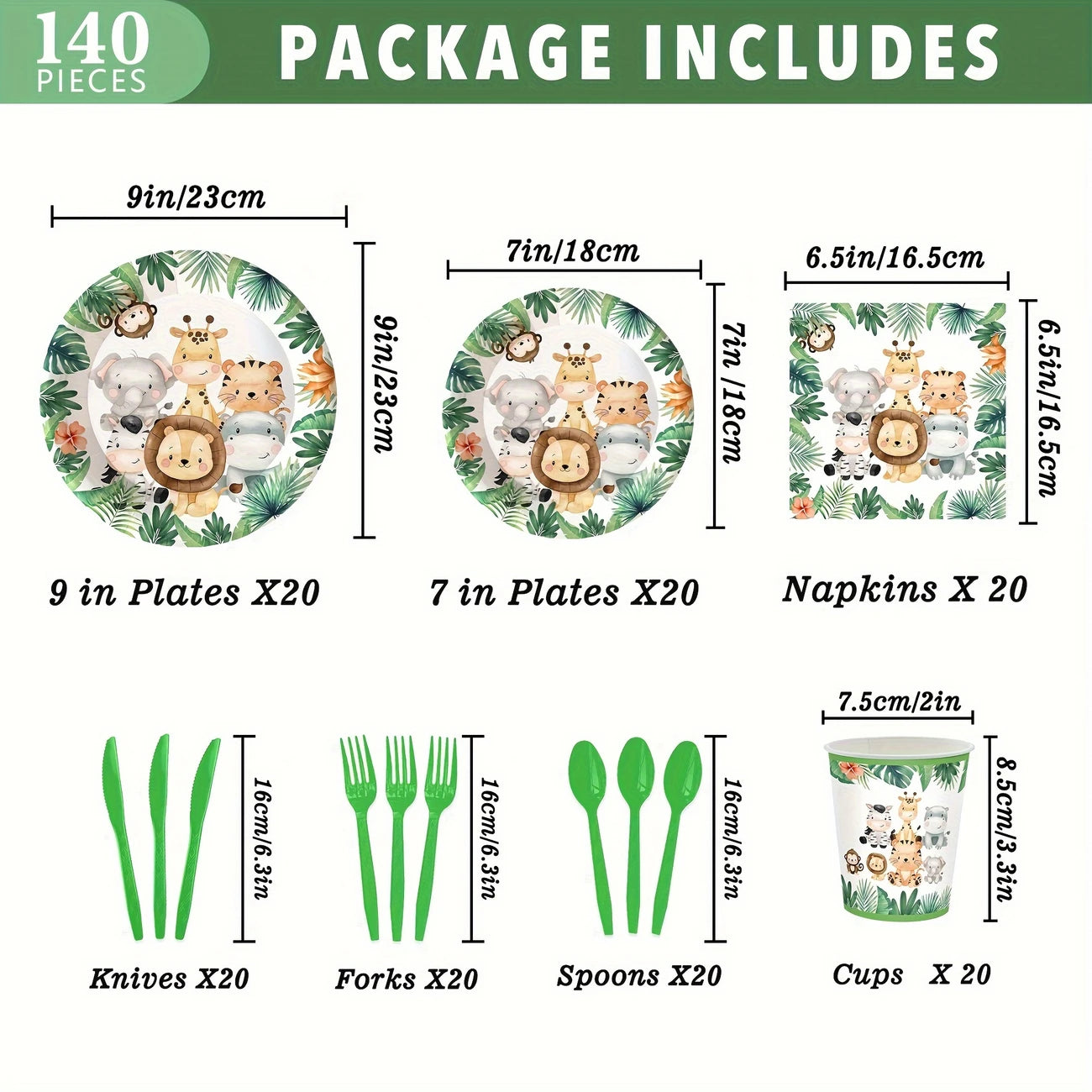 Jungle Safari Party Tableware Set for 20 Guests