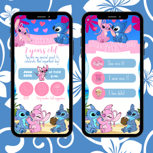 Angel & Stitch Interactive Digital Invitation – Cute, Tropical & Totally Custom