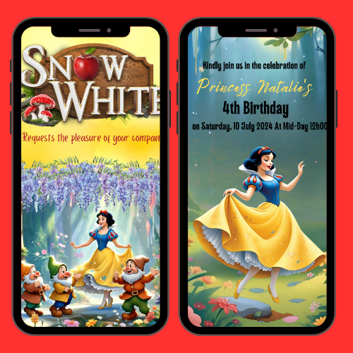 Snow White and the Seven Dwarfs Interactive Editable Video Invitation