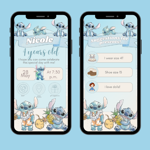 Stitch Watercolor Interactive Editable Invitation