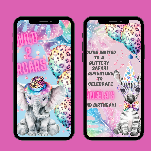 Roaring Safari Glitter Interactive Editable Video Invitation