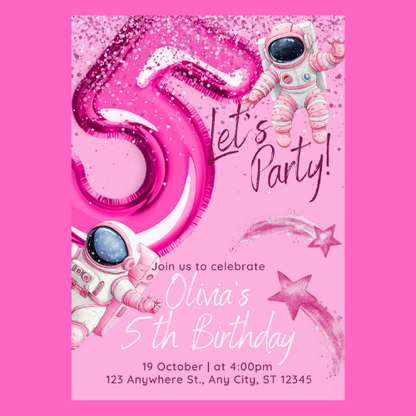 Space Astronaut Girl Editable Invitation