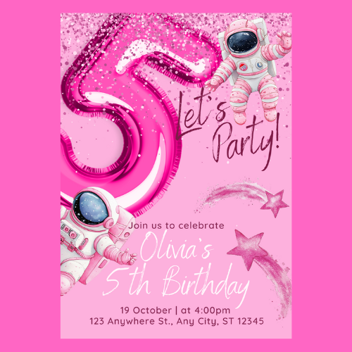 Space Astronaut Girl Editable Invitation