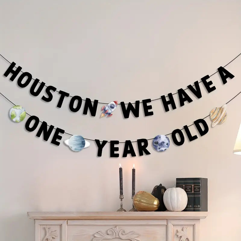 Outer Space Themed First Birthday Card Banner