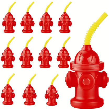Reusable Fire Hydrant Straw Party Cups with Lids Pack of 12