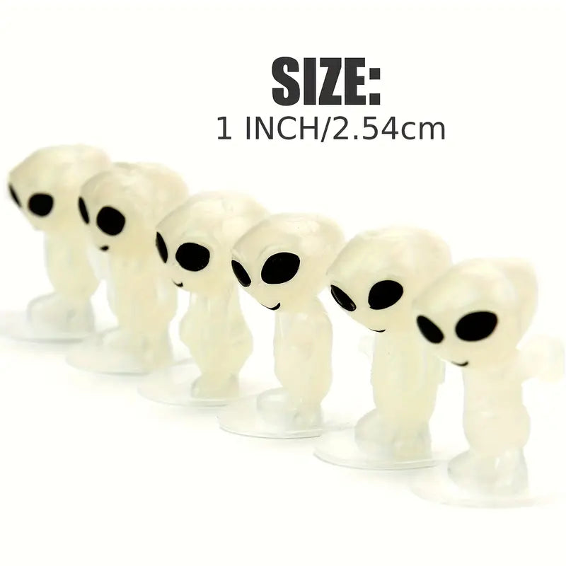 Glow-in-the-Dark Mini Alien Figurines Pack of 6