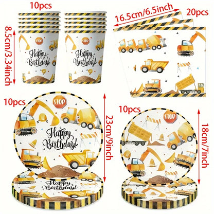 Construction Birthday Party Tableware For 10 Guests