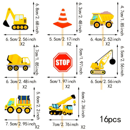 Construction Cupcake Toppers Pack of 16