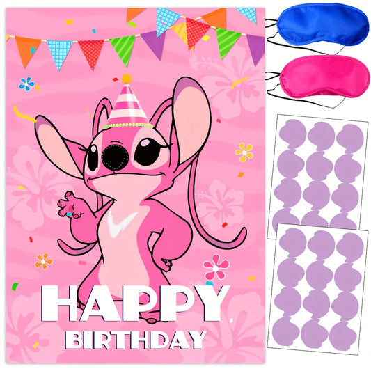 Angel Stitch Blindfold Pin The Nose On Stitch Game Kit with Eye Masks and Nose Stickers Game