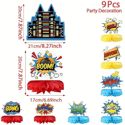 Superhero Party Honeycomb Centerpieces Pack of 9
