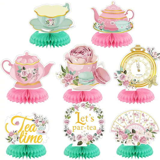 Paper Floral Teapot Tea Party Honeycomb Centerpieces Pack of 8
