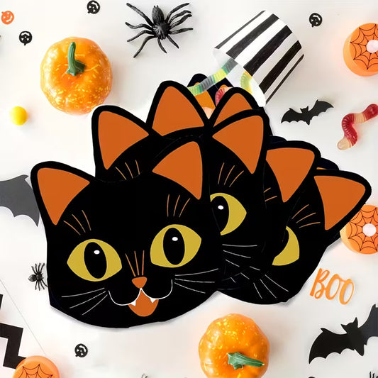 Halloween Black Cat Shaped Paper Napkins Pack of 16