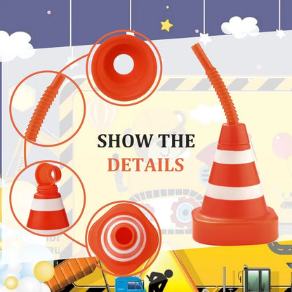 Traffic Cone Party Cups with Straws Pack of 10