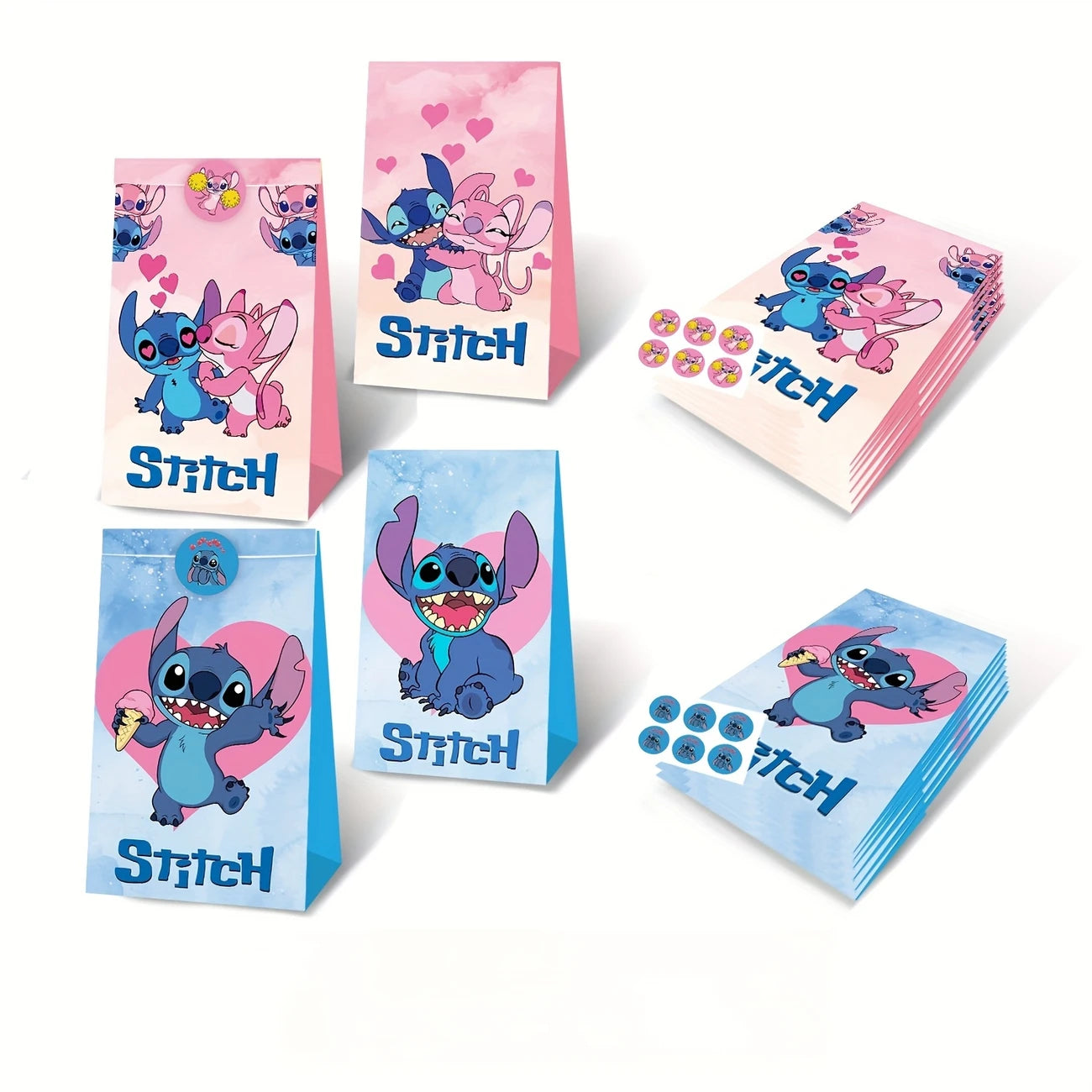 Stitch Party Paper Bags and Stickers Pack of 12