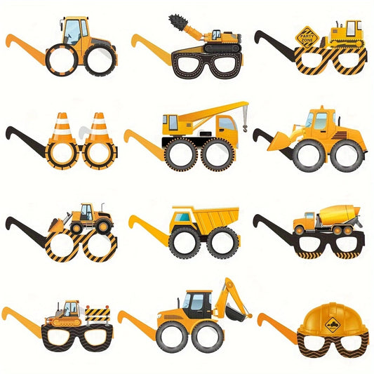 Construction Vehicles Photo Booth Paper Glasses Props Pack of 12