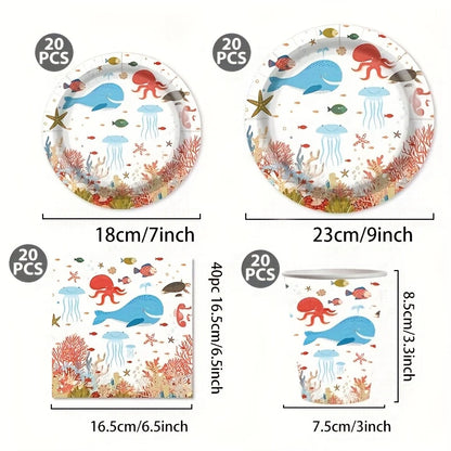 Ocean Theme Party Disposable Tableware Set for 20 People