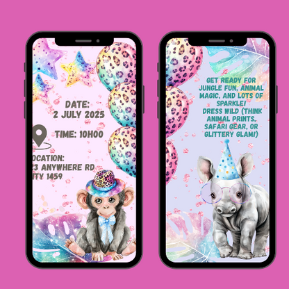 Roaring Safari Glitter Interactive Editable Video Invitation