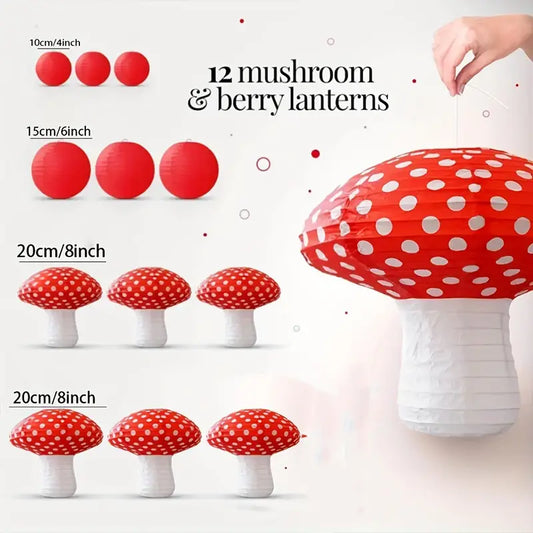 Mushroom Paper Lanterns and Berries Pack of 12