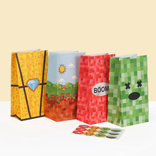 Minecraft Pixel Paper Gift Bags with Stickers Pack of 12
