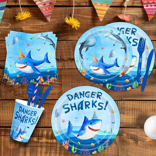 Shark Party Supplies Set For 10 Guests
