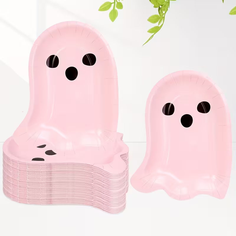 Light Pink Cute Boo Ghost Shaped Paper Plates Pack of 10
