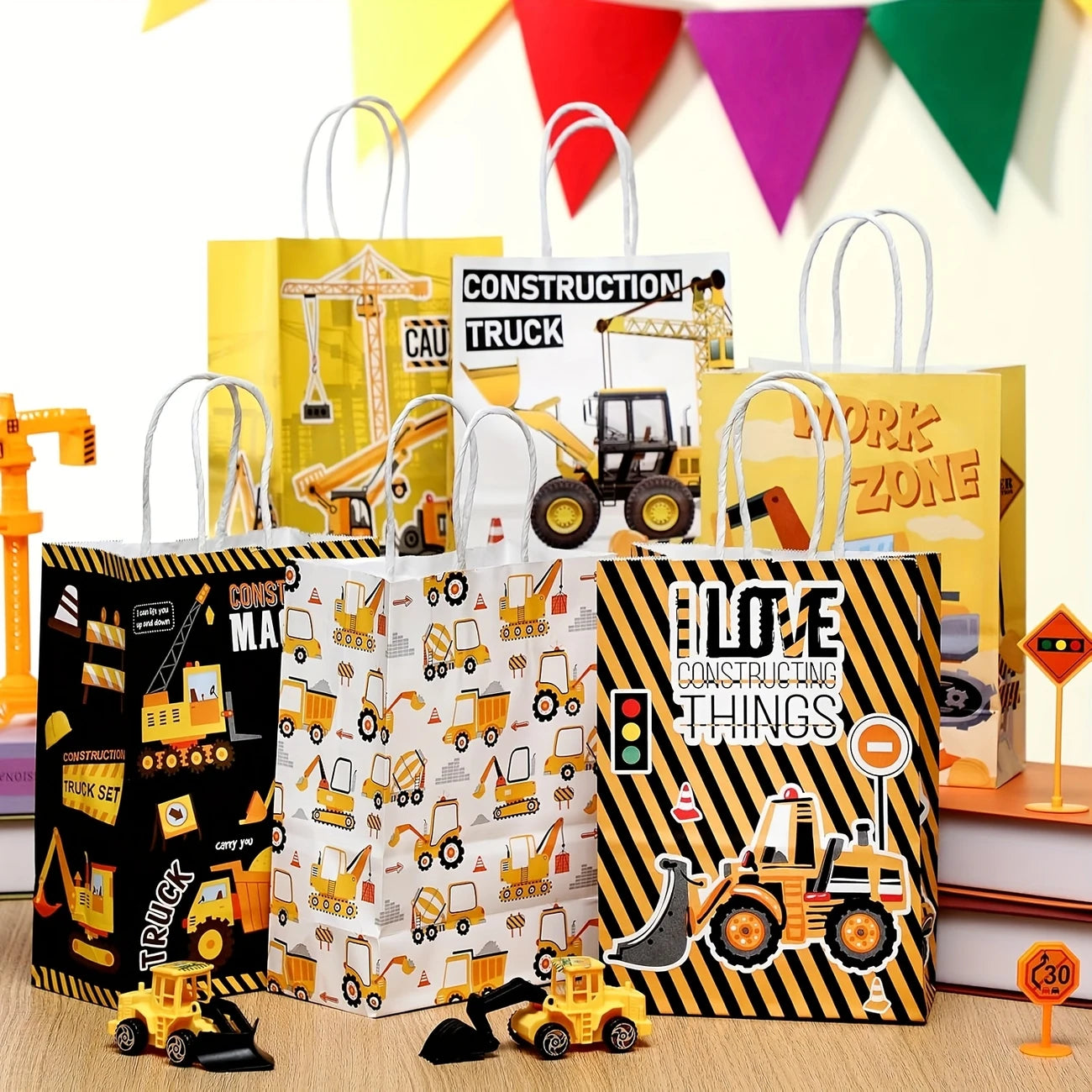 Construction Party Gift Bag with Handle Pack of 12