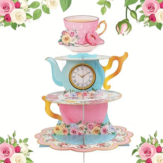 Pink Floral Tea Party Theme Card Cake Stand