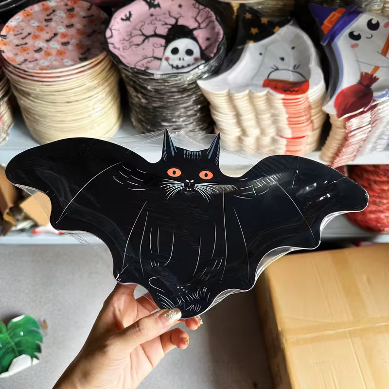 Black Cat Bat-Shaped Paper Plates Pack of 8