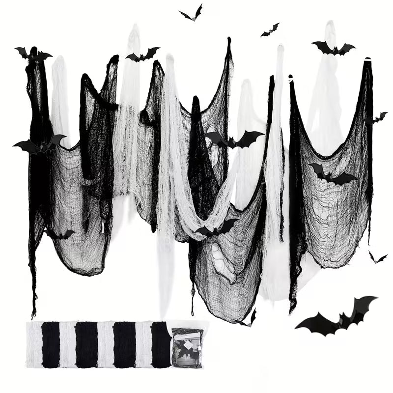 Halloween Decoration Fabric with 12 Bat Stickers