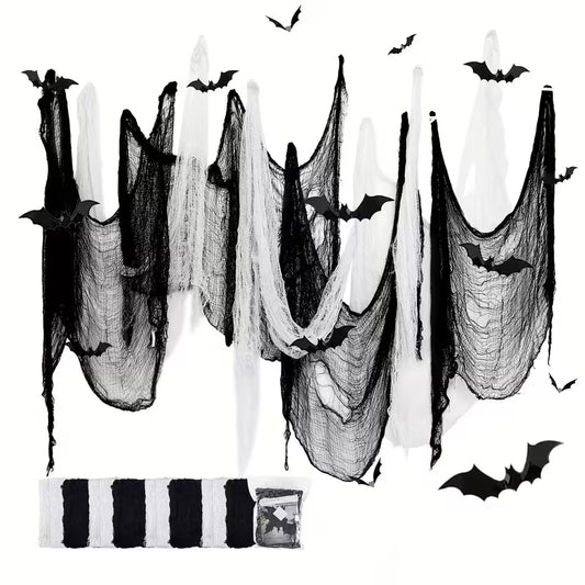 Halloween Decoration Fabric with 12 Bat Stickers