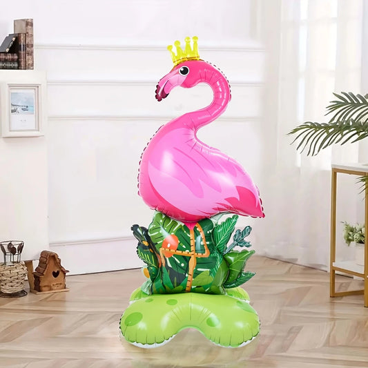 Large Flamingo Aluminum Foil Balloon with Tropical Jungle Base