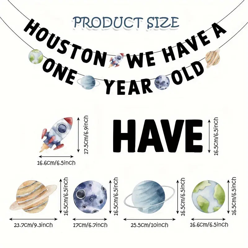 Outer Space Themed First Birthday Card Banner