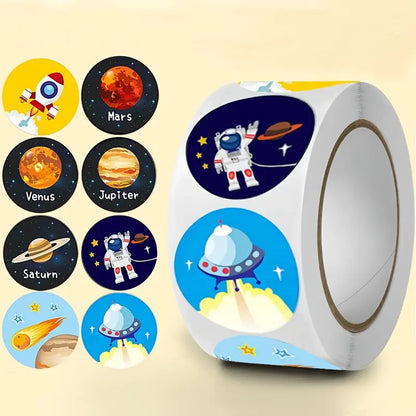 Space Planet Round Stickers Roll of 500