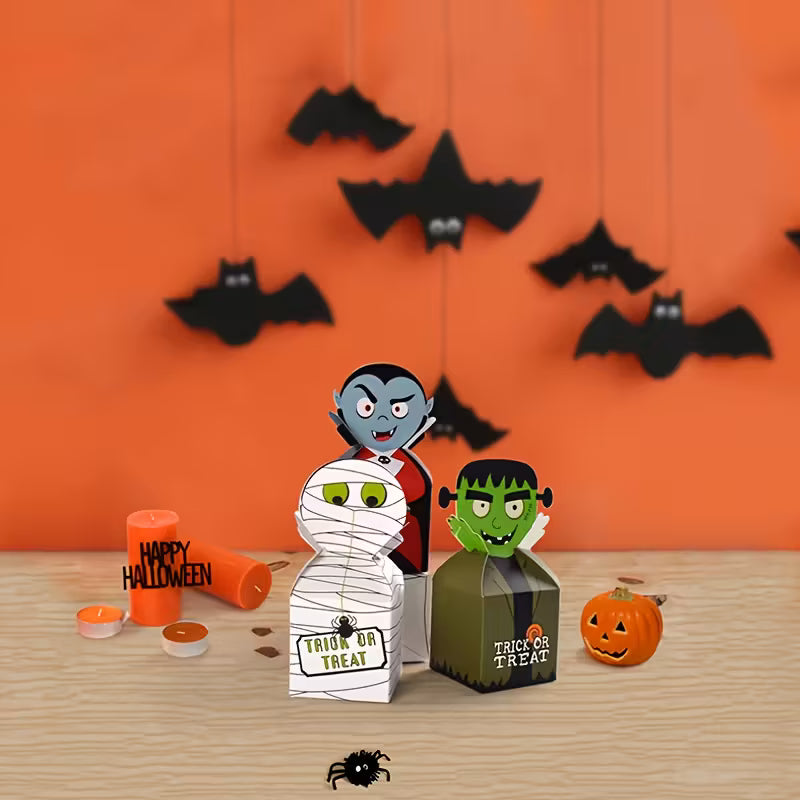 Colorful Vampire, Mummy & Monster Design Halloween Mini Favor Boxes Pack of 30