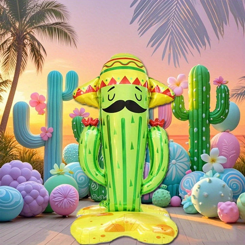Large Cactus Balloon with Sombrero Standing
