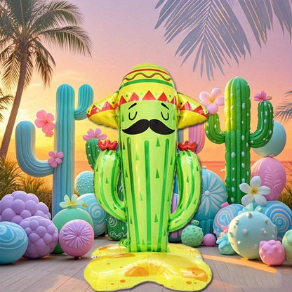 Large Cactus Balloon with Sombrero Standing