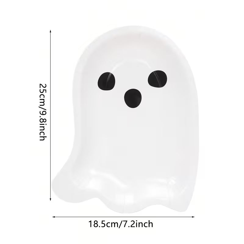 Halloween Shaped Cute White Ghost Paper Plates Pack of 10