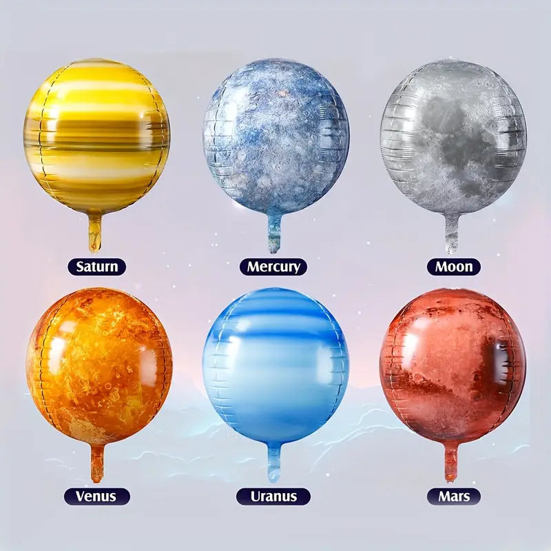 Vibrant Space Themed Planets 4D Metallic Foil Balloons Pack of 12