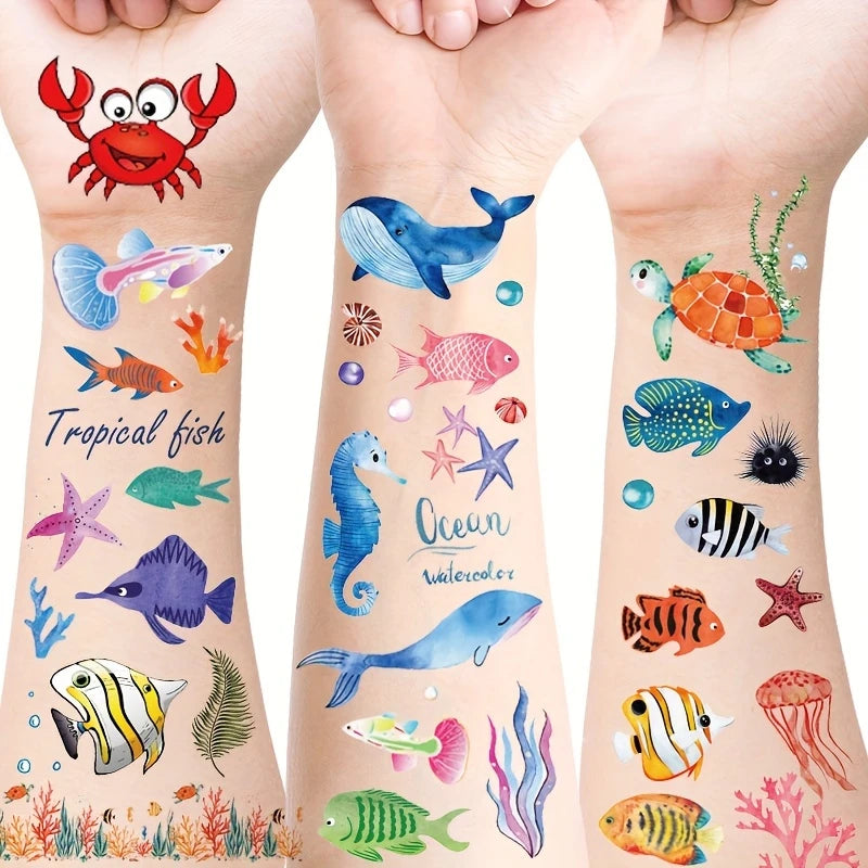 Watercolor Ocean Sea Animals Temporary Tattoos 12 Sheets