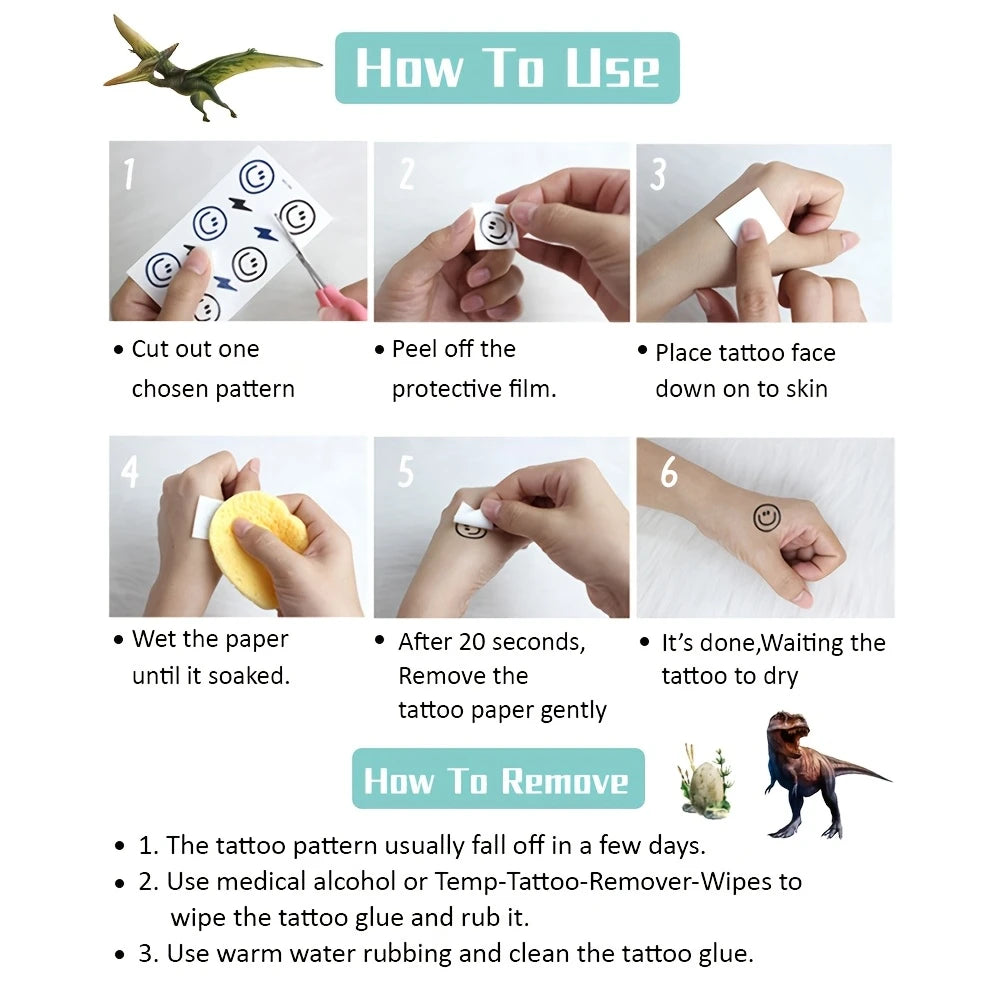Realistic Dinosaur Temporary Tattoos 12 Sheets