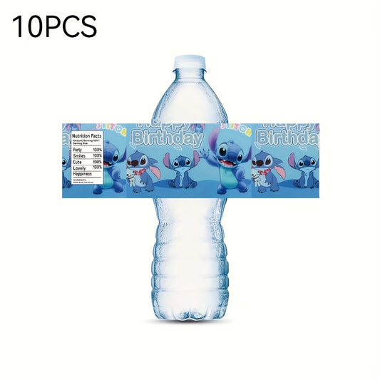 Stitch Happy Birthday Water Bottle Sticker Pack of 10