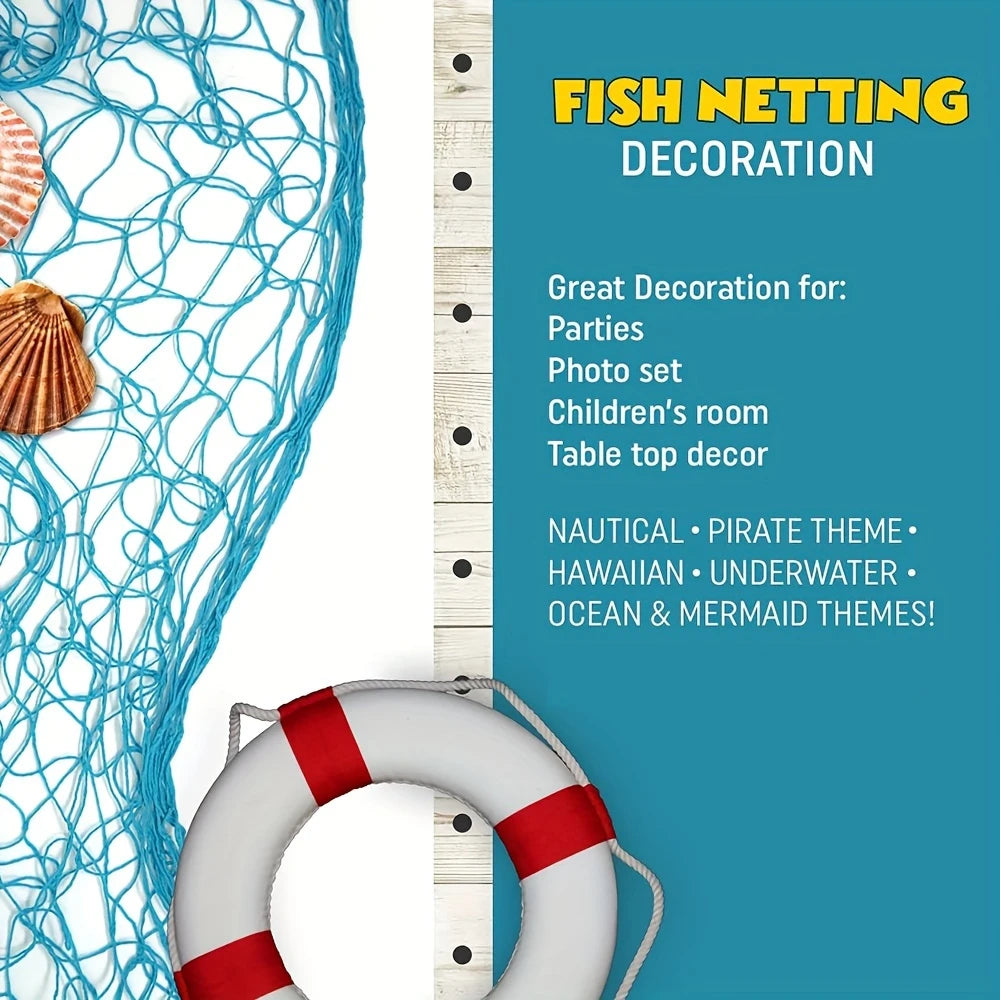 Vibrant Teal Blue Fish Net Decoration