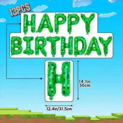Minecraft Pixel Game Happy Birthday Balloons Banner