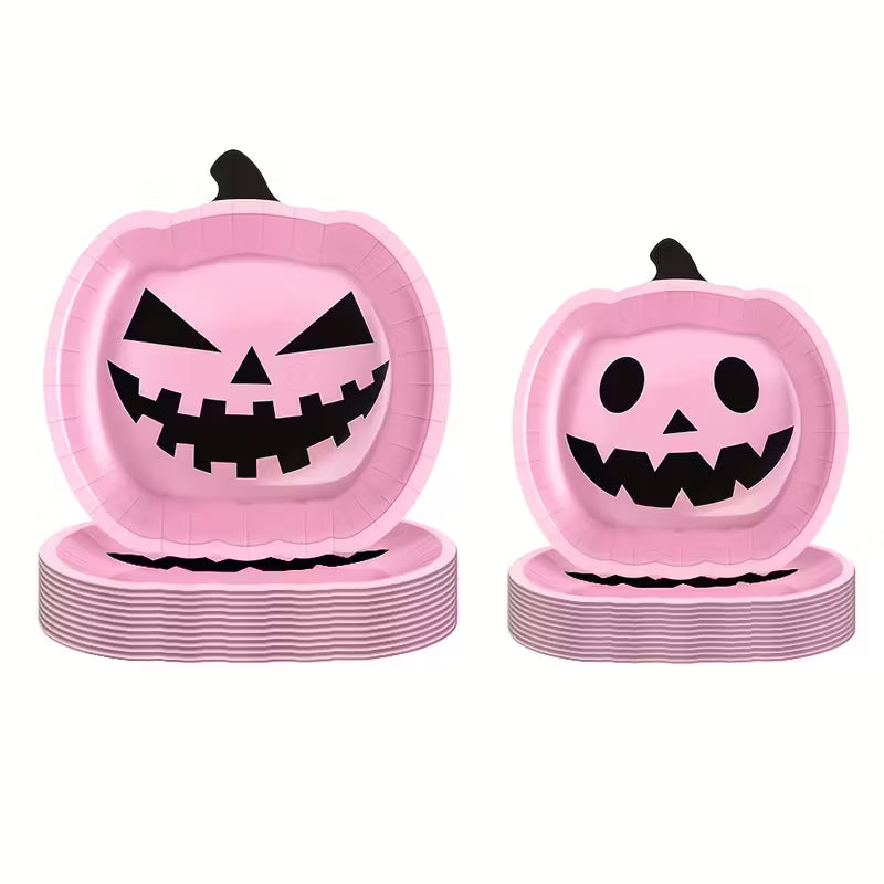 Pink Pumpkin Paper Dinner and Dessert Plates Pack of 48