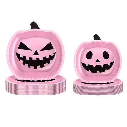 Pink Pumpkin Paper Dinner and Dessert Plates Pack of 48