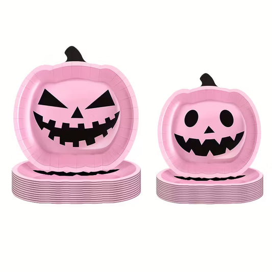 Pink Pumpkin Paper Dinner and Dessert Plates Pack of 48
