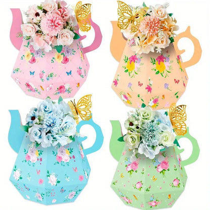 Floral Teapot Box Centerpieces with Butterflies Pack of 12