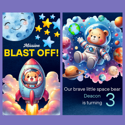 Space Teddy Interactive Editable Video Invitation