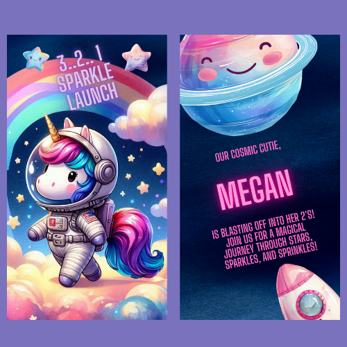 Unicorn Space Interactive Editable Video Invitation